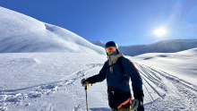 Stewart Cameron heli-skiing in the Skeena Mountains in British Columbia, Canada.