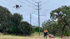 Drone inspects powerlines