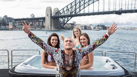 Instagangster: Alexander Bertrand (centre) as Pasquale Barbaro in Australian Gangster.