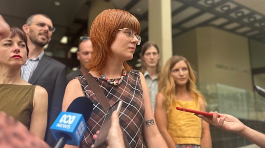 Joanna Partyka, Gerard Mazza, Matilda Rose, Emil Davey and Tahlia Stolarski outside Perth Magistrates Court following the hearing on Tuesday.