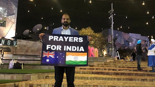Vigil organiser Karthik Arasu at Federation Square on Wednesday.