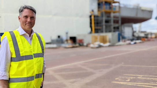 Defence Minister Richard Marles visiting BAE’s Govan shipyards in Glasgow, Scotland on Wednesday, August 21, 2022 where the first of the Type 26 frigate is being built.