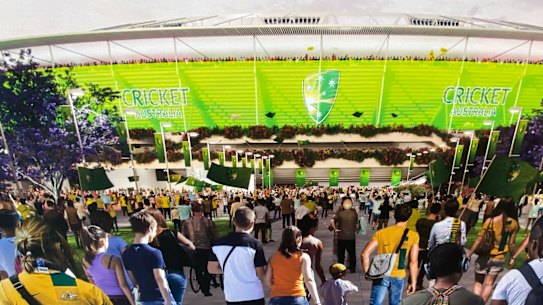 An artist’s impression of how the Gabba stadium might look after it is redeveloped.