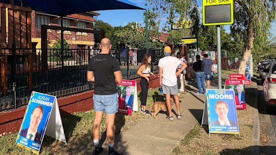 About 40 people have already lined up to vote at Morningside state school before the booth is even open.