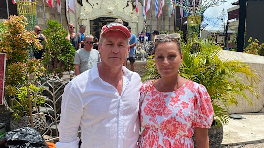 Sean and Samantha Garlick in front of the Bali bombings memorial on Wednesday.