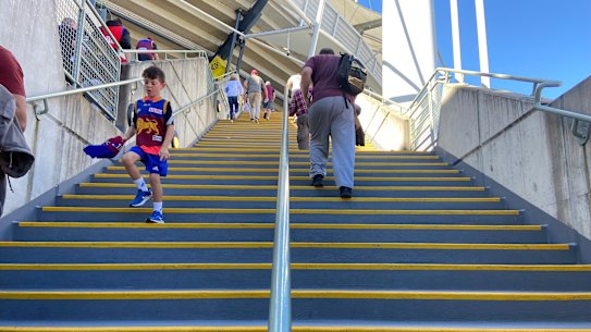 The 54-step eastern ascent inside the Gabba’s gate 2.