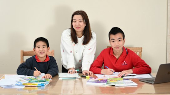 Janice Zheng and her sons Noel, 8, and Evan, 12.