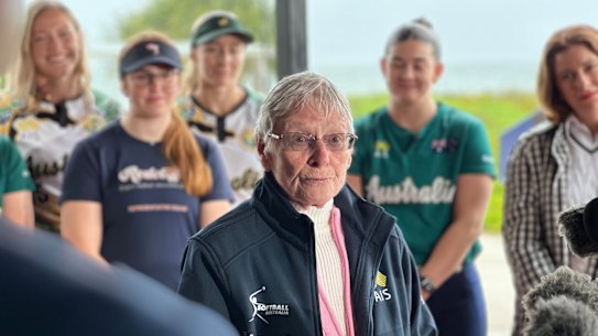 1965 world champion Margaret Swann at the announcement that Redcliffe will host the 2027 Softball World Cup.