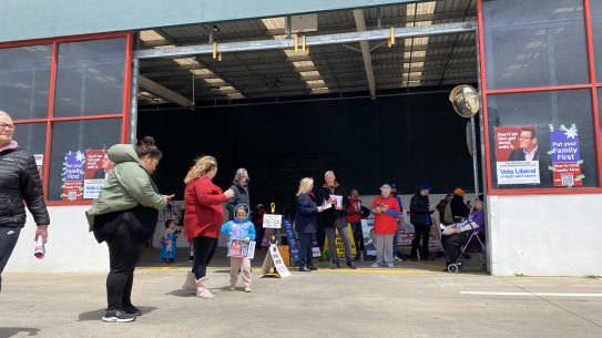 Melton voters at an early voting centre housed in a disused Bunnings Warehouse on Tuesday.