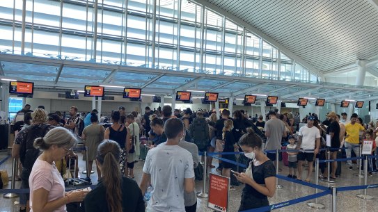Queues at Denpasar airport.