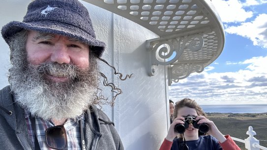 The writer and his son enjoy a crowd-free tour of the Wadjemup Lighthouse.