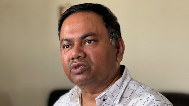 Sandipan’s father Sanjoy Dhar at Dhar’s Butler home on Monday.