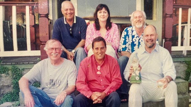 The Back Page team, Christmas drinks, circa 1998. Back row: Peter Frilingos, Keeley Devery, Billy Birmingham. Front row: Mike Gibson, Saul Shtein, Peter FitzSimons.