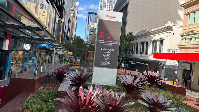 Olympic countdown clock unveiled on Brisbane’s Queens Street as Games near