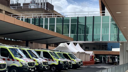 Tents have been set up outside Sunshine Hospital’s emergency department and near its ambulance rank.