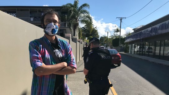 Cr Jonathan Sri outside the Kangaroo Point motel.
'Why did they need to serve documents on my houseboat at 1am.'