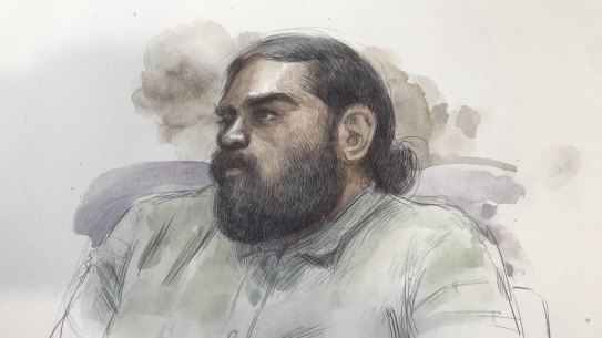 A court sketch of Terence Kelly during his sentencing.