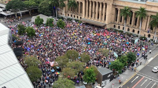 Thousands of protesters in in Brisbane’s King George Square for the Women’s March 4 Justice.