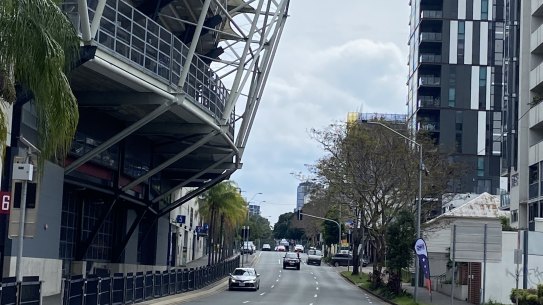 The Gabba overhangs the current site footprint, home to sport since 1896, across busy Vulture and Stanley streets.