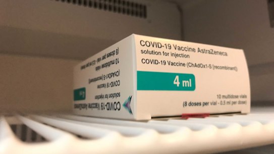 A box of AstraZeneca’s vaccine sits in the fridge at a Brisbane GP clinic.