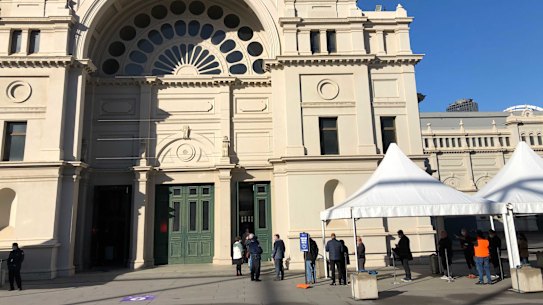 A mass vaccination clinic at Melbourne’s Royal Exhibition Building.