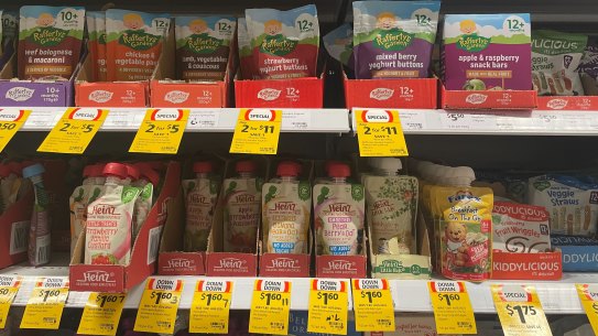 Coles baby and toddler food aisle