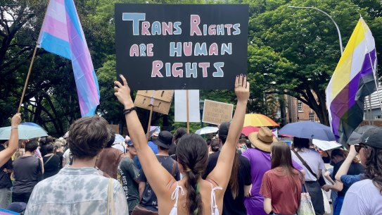 The Protect Trans Youth Day of Action in Brisbane was one of 20 events nationwide calling on the Queensland government to reinstate health care for trans youth. 