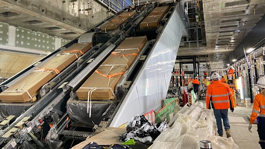 All of Cross River Rail’s escalators are in place at Roma Street and Woolloongabba, as the underground rail work shifts towards platform upgrades and testing.