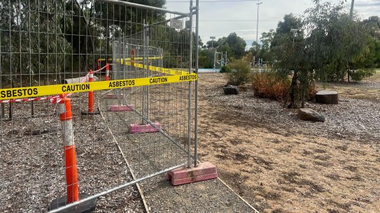 Fencing warns off the public after asbestos was found at GJ Hosken Reserve in Altona North.