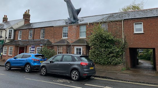 Bill Heine's home - with the shark crashing through the roof.
