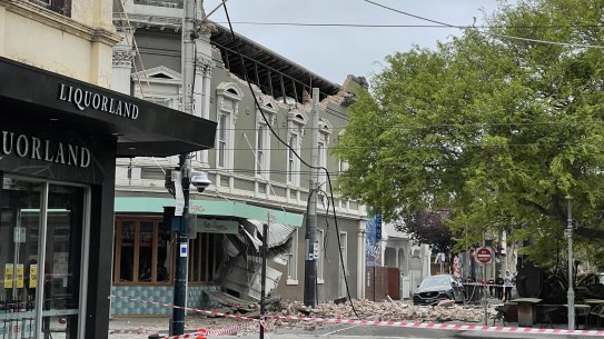 The building housing Betty’s Burgers in Chapel Street, Prahran was damaged in the earthquake.