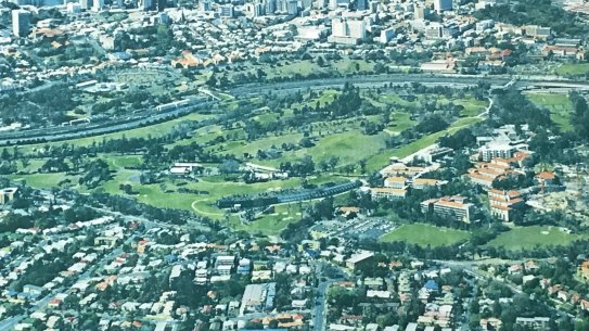 This photograph in the foyer of the Victoria Park Golf Course function shows how green space Victoria Park contributes to the city.