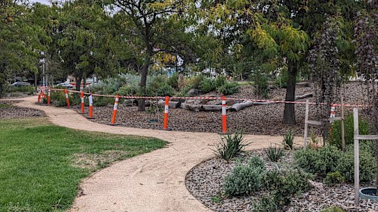 Parts of Donald McLean Reserve in Spotswood taped off on Wednesday after asbestos-containing material was found. 