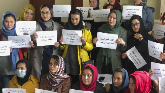 Afghan women during a protest in Kabul late last year.