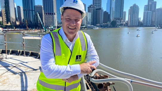 Lord Mayor Adrian Schrinner said construction of the Kangaroo Point bridge and metro have caused a temporary “blip” in emission, but will drive down the city’s carbon footprint longterm. 