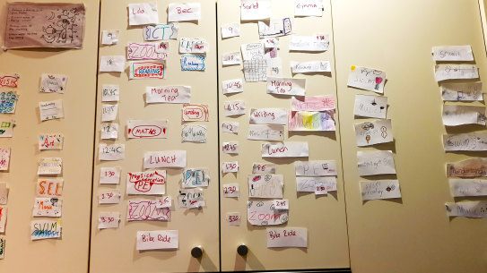 Donna Lancaster's four children made this timetable to help them negotiate home school a little easier. 