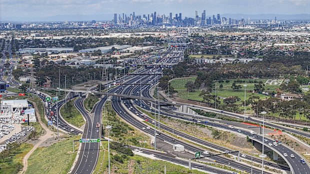 The Western Ring road and West Gate freeway interchange.