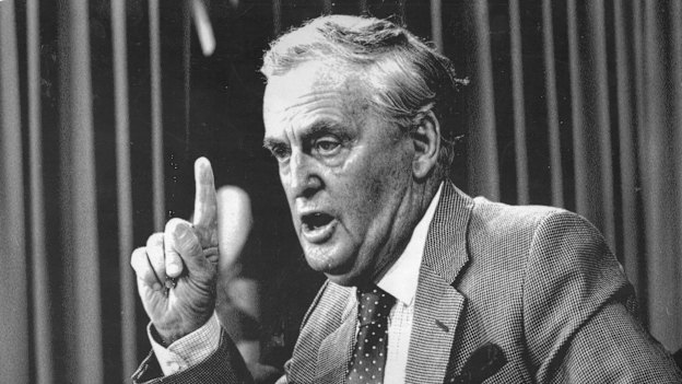 Sir Joh Bjelke-Petersen at his final press conference as premier.