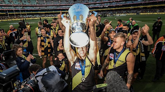Richmond Players celebrate winning the Premiership.