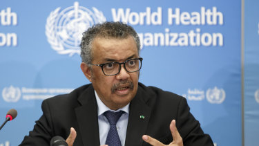 WHO Director General Tedros Adhanom Ghebreyesus speaking in Geneva.