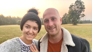 Rebecca Gallo and her partner Ryan Hurst on the day they got engaged.