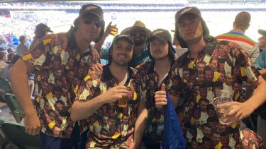 A group of friends from Hamilton, New Zealand, in their specially designed ball tampering shirts. 