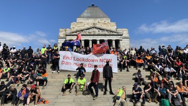 Protesters want to leave the Shrine of Remembrance the way they came. 
