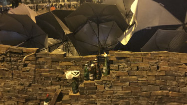 Polytechnic students built new brick walls to barricade the campus on Thursday night.