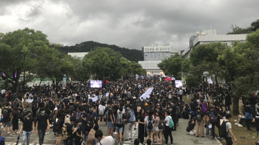 University strike begins with a rally at the Chinese University of Hong Kong.