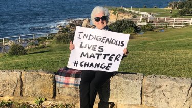 Pamela Bryce, 87, mounting her own personal protest at Coogee.