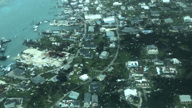 Destruction brought on by Hurricane Dorian on Man-o-War cay, Bahamas.