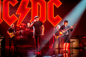 AC/DC during the filming of first single Shot in the Dark from new album Power Up.