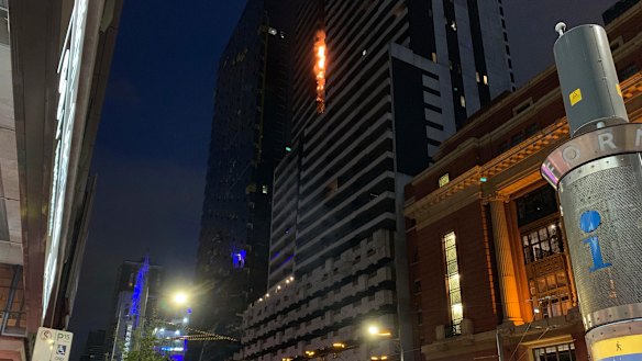 Flames could be seen from about halfway up the building.