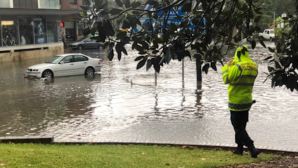 Flash flooding on Pyrmont Bridge Road. 